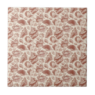 Vintage Coastal Seashell Toile in Warm Earth Tones Ceramic Tile