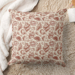 Vintage Coastal Seashell Toile in Warm Earth Tones Cushion