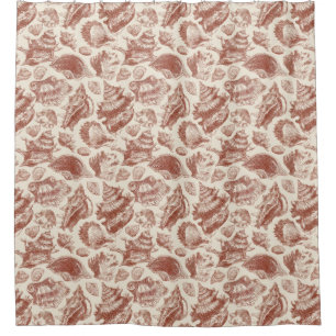 Vintage Coastal Seashell Toile in Warm Earth Tones Shower Curtain