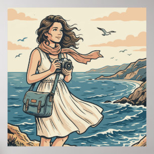 Vintage Coastal Travel Photography Poster Illustra