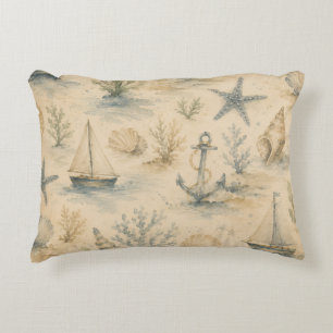 Vintage Coastal Watercolor Pillow