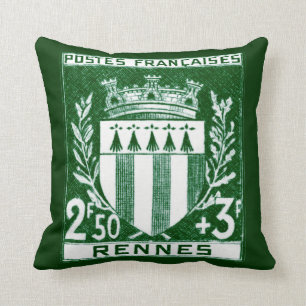 Vintage Coat of Arms Rennes, France Cushion