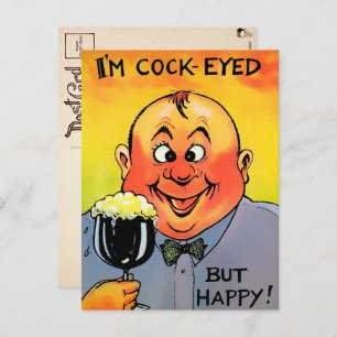 Vintage Cock-Eyed Drinking Postcard