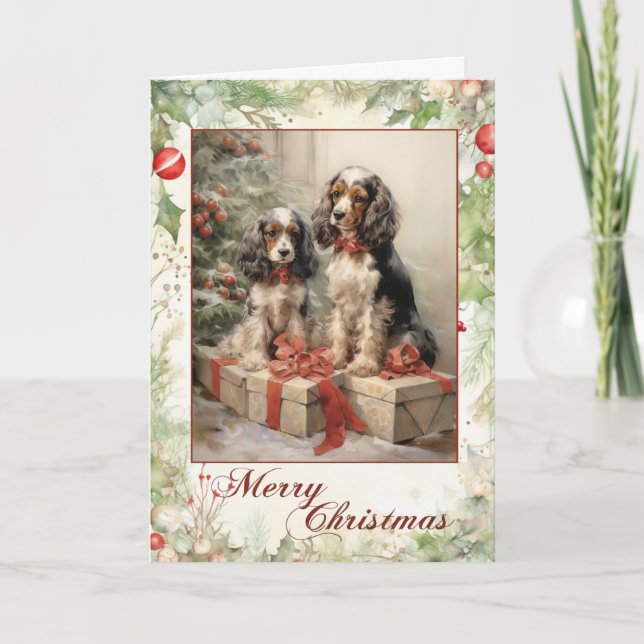 Vintage Cocker Spaniel Christmas Holiday Card (Front)
