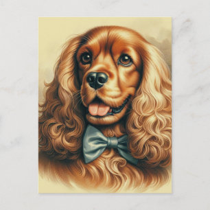 Vintage Cocker Spaniel Oil Painting Postcard