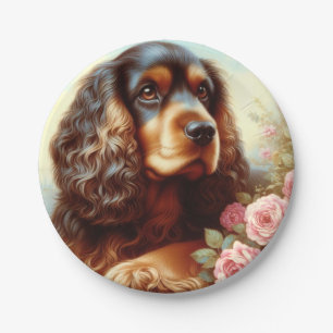 Vintage Cocker Spaniel Painting Paper Plate