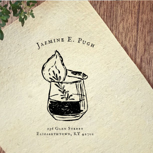 Vintage Cocktail Illustration Return Address Rubber Stamp