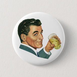 Vintage Cocktails Beverages, Man Drinking Drinks 6 Cm Round Badge