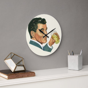 Vintage Cocktails Beverages, Man Drinking Drinks Large Clock