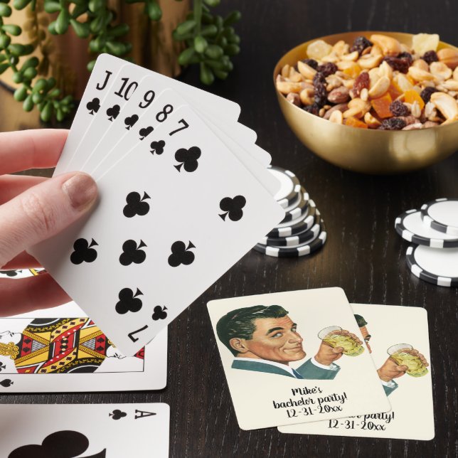 Vintage Cocktails Beverages, Man Drinking Drinks Playing Cards (In Situ)