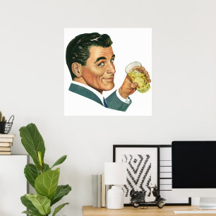 Vintage Cocktails Beverages, Man Drinking Drinks Poster
