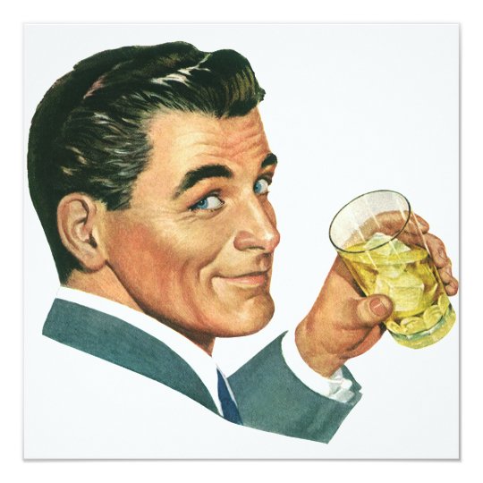 Vintage Cocktails Beverages, Man Drinks Invitation