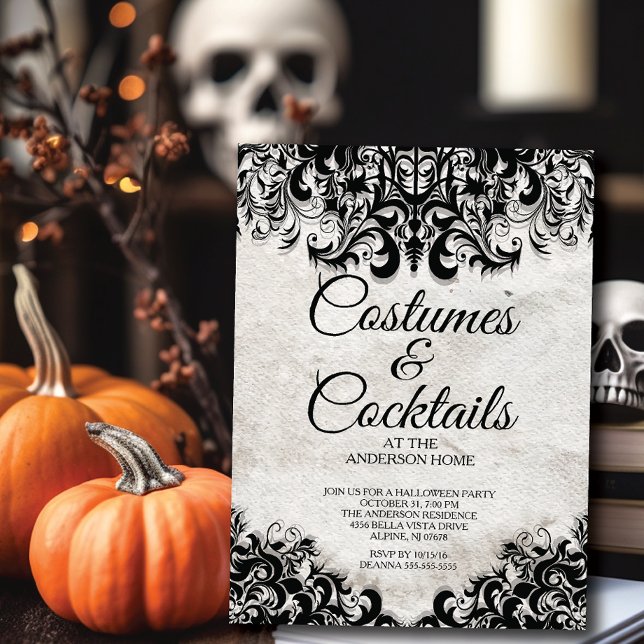 Vintage Cocktails & Costumes Halloween Party Invitation (Creator Uploaded)