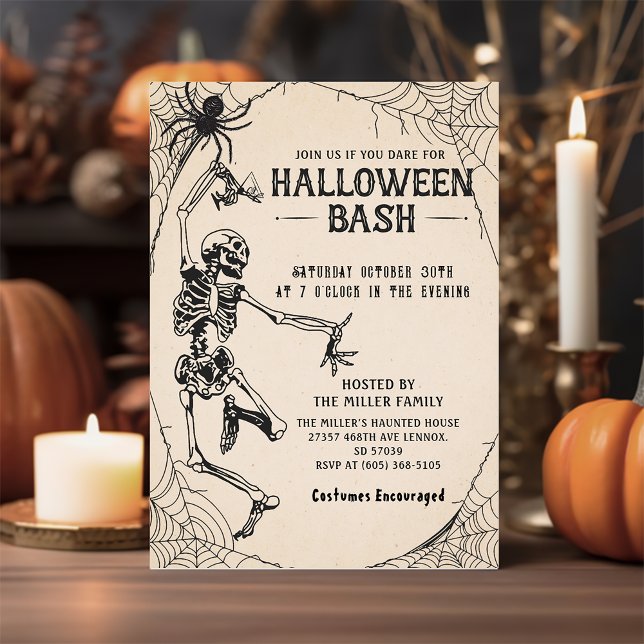 Vintage Cocktails Skeleton Adult Halloween Party Invitation (Creator Uploaded)
