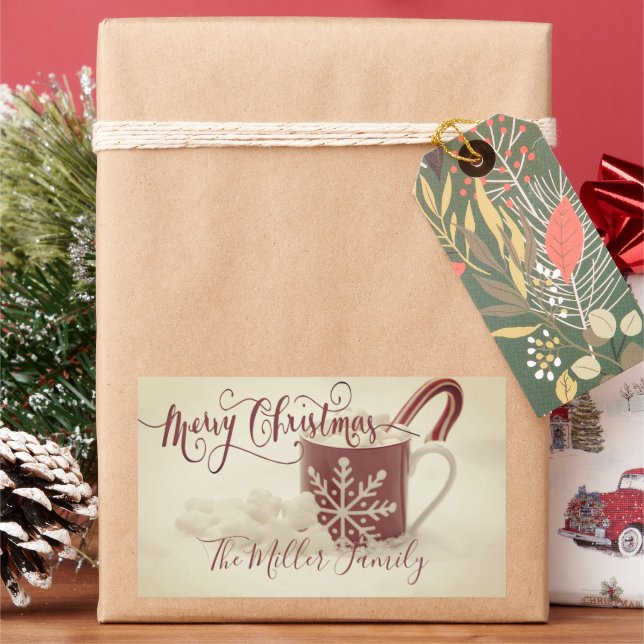 Vintage Cocoa Merry Christmas  personalised Rectangular Sticker (Holiday)