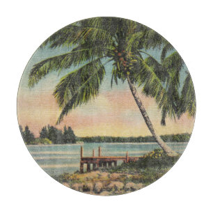 Vintage Coconut Palm Tree Tropical Breeze Sunset Cutting Board