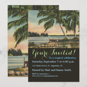 Vintage Coconut Palm Tree Tropical Breeze Sunset Invitation