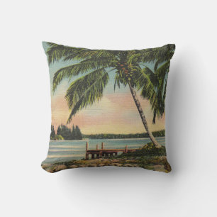 Vintage Coconut Palms Tropical Breeze Sunset Cushion