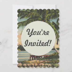 Vintage Coconut Palms Tropical Breeze Sunset Invitation