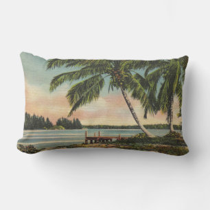 Vintage Coconut Palms Tropical Breeze Sunset Lumbar Cushion