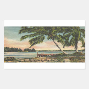 Vintage Coconut Palms Tropical Breeze Sunset Rectangular Sticker