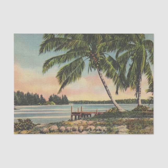 Vintage Coconut Palms Tropical Breeze Sunset Tissue Paper (Front)