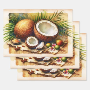 Vintage Coconut Tropical Decoupage Wrapping Paper Sheet