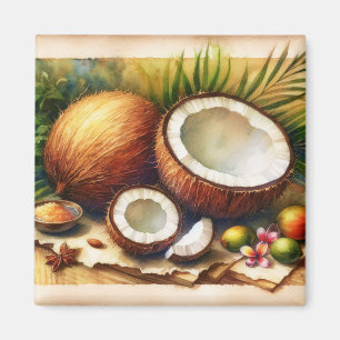 Vintage Coconut Tropical Magnet