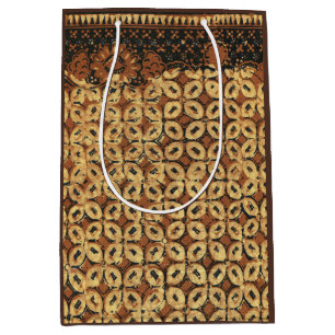 Vintage Coffee Bean Geometric Batik Pattern Medium Gift Bag