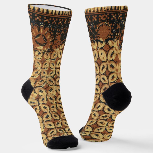 Vintage Coffee Bean Geometric Batik Pattern Socks (Angled)