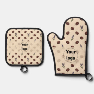 Vintage Coffee Beans and Lavender Seamless Pattern Oven Mitt & Pot Holder Set
