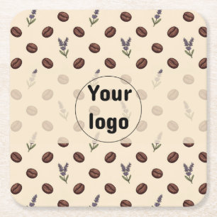Vintage Coffee Beans and Lavender Seamless Pattern Square Paper Coaster