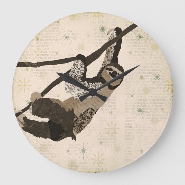 Vintage Coffee & Cream Sloth  Clock (Front)