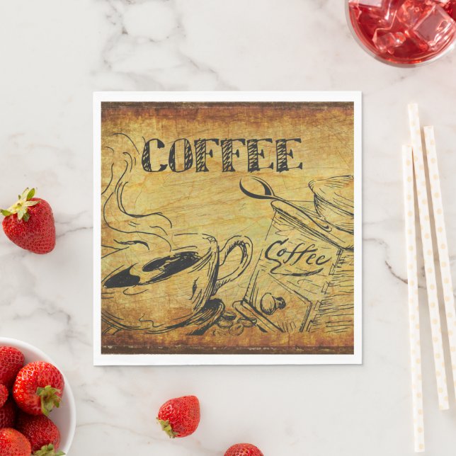 Vintage Coffee Cup Old Fashioned Coffee Grinder Napkin (Insitu)