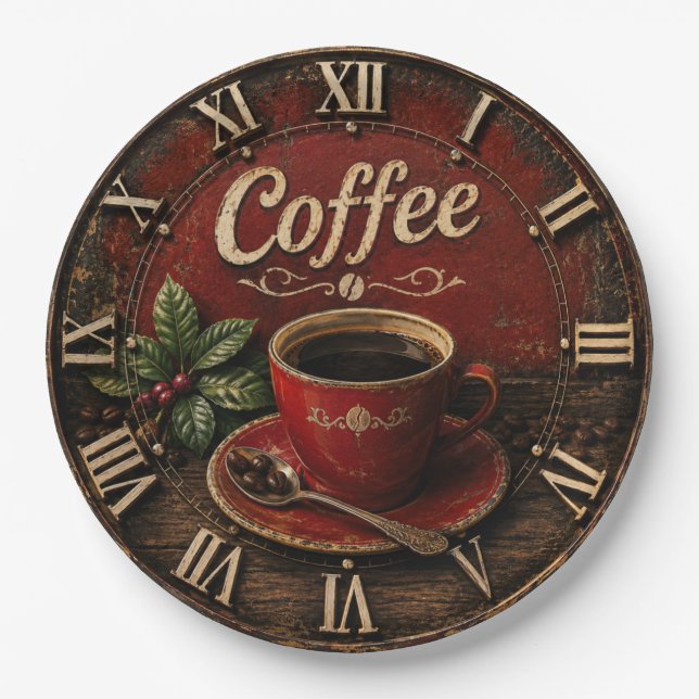 Vintage Coffee Cup  Paper Plate (Front)
