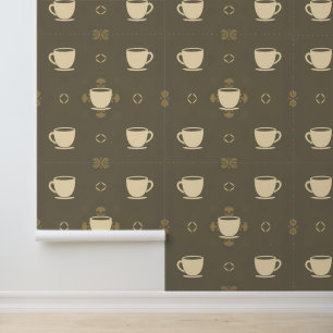 Vintage Coffee Cup Pattern with Ornamental Touch Wallpaper
