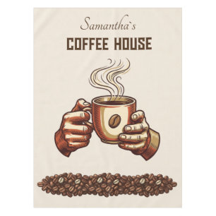 Vintage Coffee Cup Terracotta Cafe Branding Tablecloth
