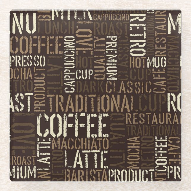 Vintage Coffee Experience Seamless Pattern Glass Coaster (Front)