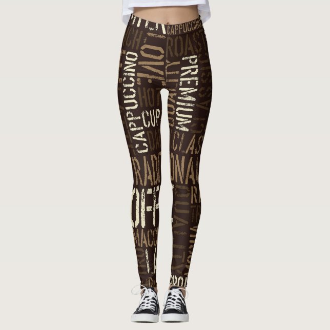 Vintage Coffee Experience Seamless Pattern Leggings (Front)