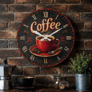 Vintage Coffee Good Ideas Start Here Rustic Large Clock