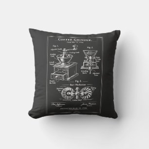 Vintage Coffee Grinder Blueprint Cushion