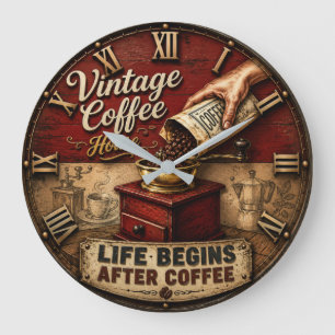 Vintage Coffee Grinder Rustic Large Clock