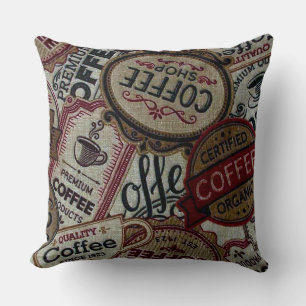 Vintage Coffee Labels Throw Pillow