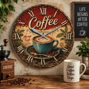 Vintage Coffee Large Clock