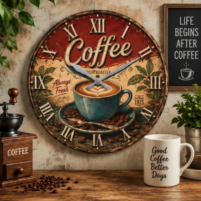 Vintage Coffee  Large Clock (Creator Uploaded)