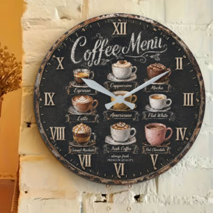 Vintage Coffee Menu Large Clock