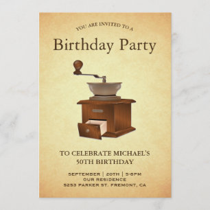 Vintage Coffee Mill Grinder Birthday Party Invitation