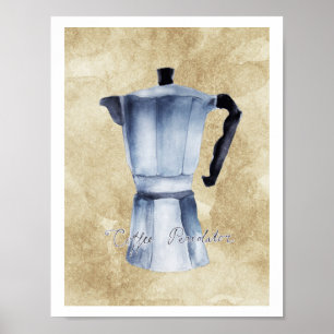 Vintage Coffee Moka Pot Watercolor Artwork Poster