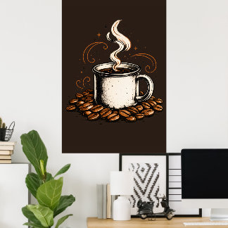 Vintage Coffee Mug with Coffee Beans | Cosy Coffee Poster