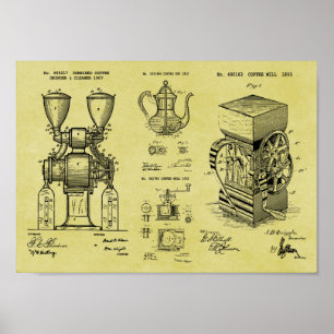 Vintage Coffee Patent Print Poster Combination
